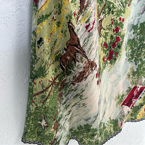 Vintage Gap Y2K Barn Equestrian Country Print Silk Slip Pull on Skirt Size 2 - Picture 4 of 16